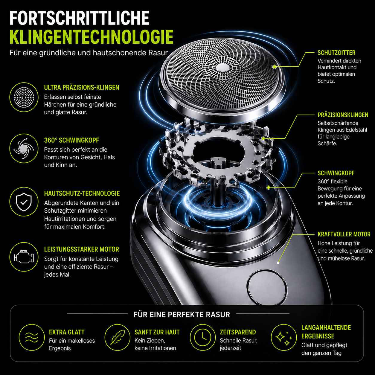 Detailaufnahme des Präzisions-Scherkopfs am originalen MicroBlade Pro